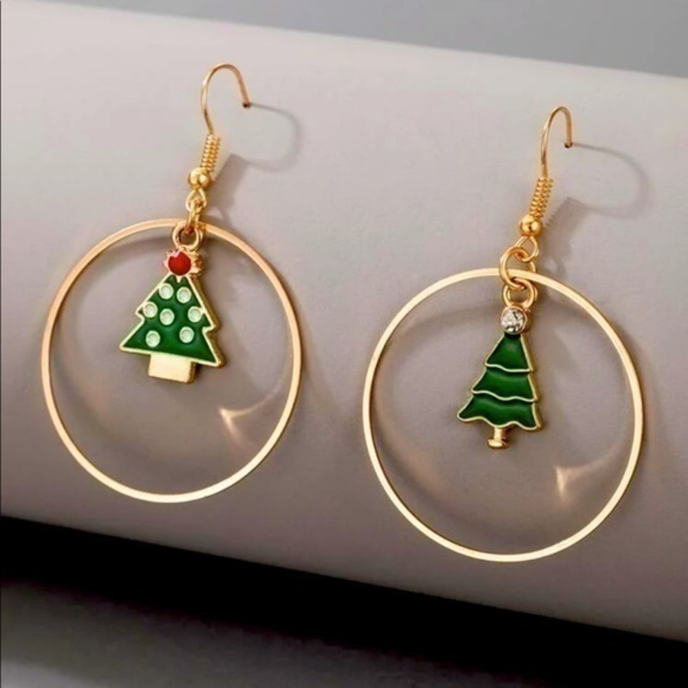 Dangle hoop Christmas tree earrings